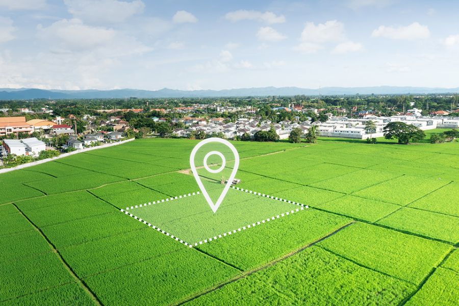 Foto: Parzelle mit Positionsmarker